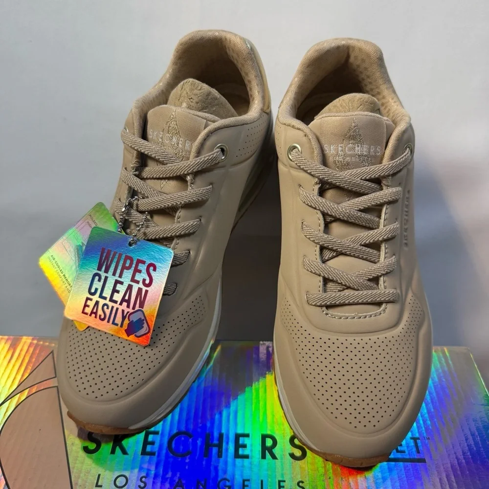 Skechers LA UNO Shimmer Away Womens‎ Trendy NUDE Sneakers sz 5.5 NEW Casual